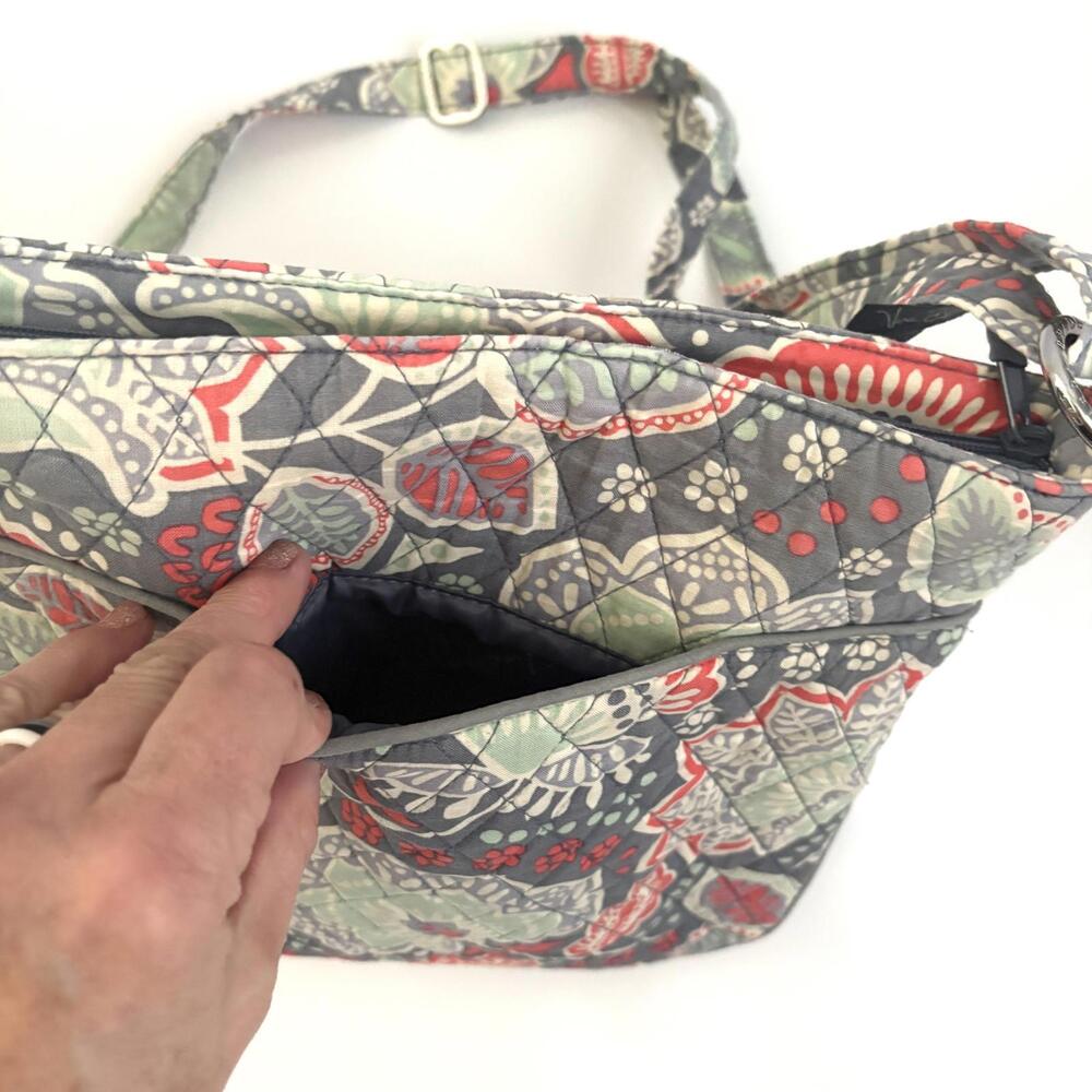 Vera Bradley | Square Crossbody Purse Bag Gray Green Red/Orange Floral Print - Picture 6 of 6